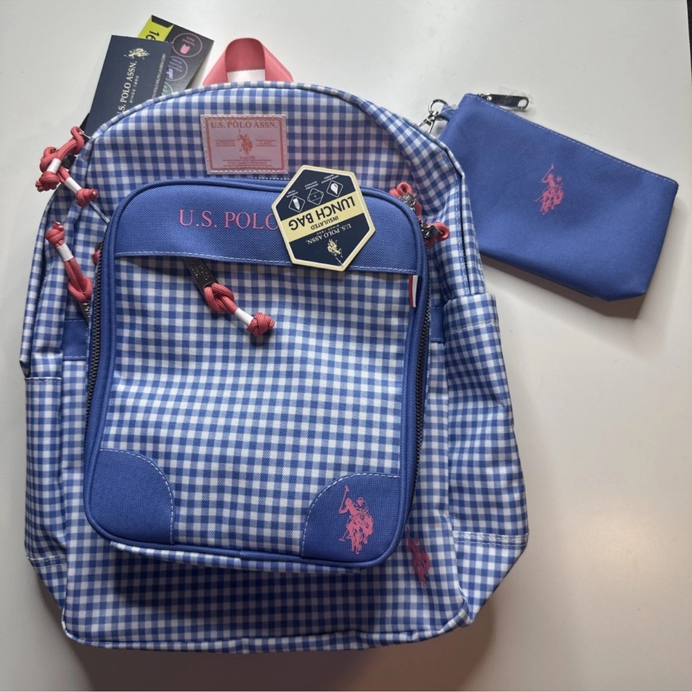 U.S. Polo Assn. Blue and White Checkered Kids Backpack